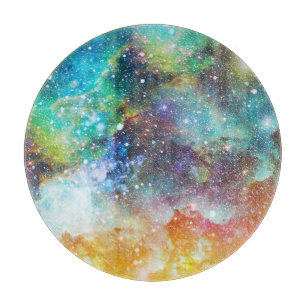 Futuristic space, starry nebula background. cutting board