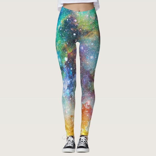 Futuristic space, starry nebula background. leggings (Front)