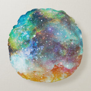 Futuristic space, starry nebula background. round cushion