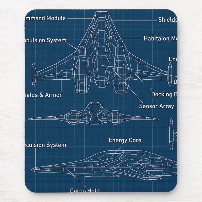 "Futuristic Spacecraft Blueprint Art" Mouse Pad (Front)