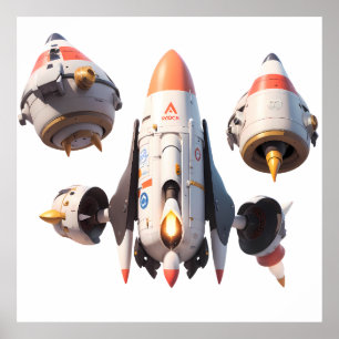 Futuristic Spacecraft Design Detachable Modules Poster