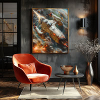 Futuristic Spacecraft Flying Through Cosmic Storm 