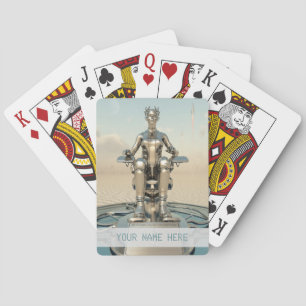 Futuristic spaceport. Customisable text Playing Cards