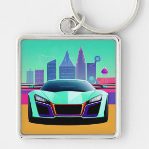 Futuristic Sports Car Racing City Style Gift  Key Ring