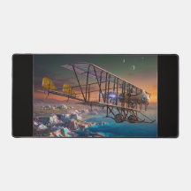 Futuristic Steampunk Biplane Over Alien World