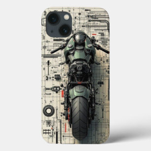 Futuristic Superbike: Tech Blueprint Architectural iPhone 13 Case