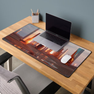 Futuristic Surreal Mirror Towers In Desert Desk Mat