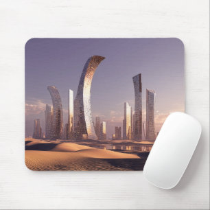 Futuristic Surreal Skyscrapers In Desert Landscape Mouse Pad