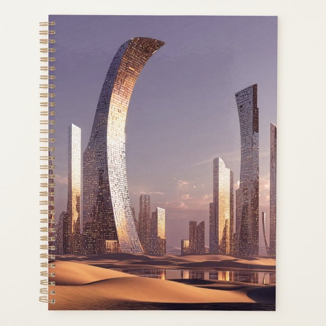 Futuristic Surreal Skyscrapers In Desert Landscape Planner (Front)