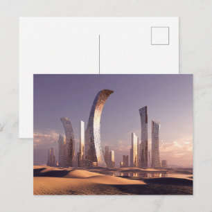 Futuristic Surreal Skyscrapers In Desert Landscape Postcard