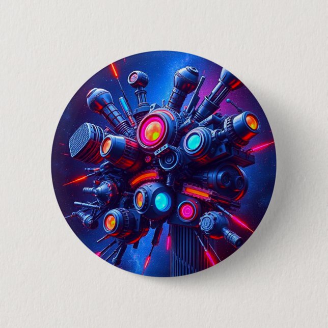 Futuristic Tech Orb Button | Sci-Fi Cyberpunk Pin (Front)