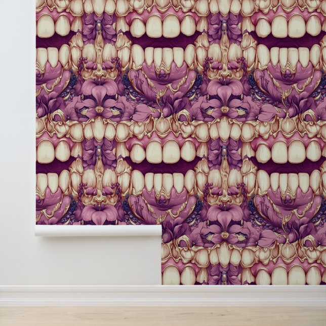 Futuristic Teeth Flower Smile Dental Clinic Decor Wallpaper (Application)