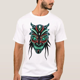 Futuristic Tribal Face Neon Symmetry T-Shirt