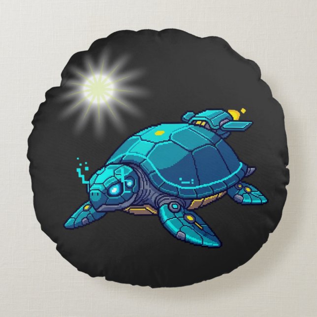 Futuristic Turtle Round Cushion (Front)