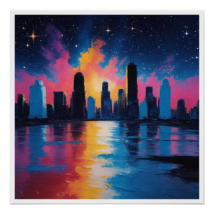 Futuristic Urban Skyline at Sunset Poster