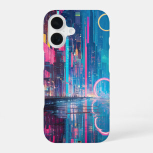 Futuristic Vibrant Neon Night Cityscape iPhone 16 Case