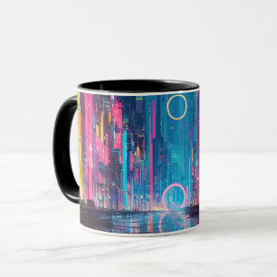 Futuristic Vibrant Neon Night Cityscape Mug