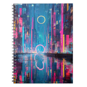 Futuristic Vibrant Neon Night Cityscape Notebook