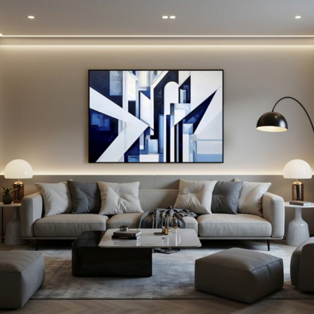 Futuristic White Navy Blue Abstract Geometric Canvas Print (Creator Uploaded)