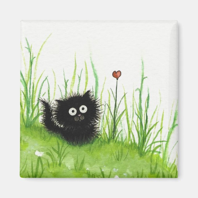 Fuzzy Black Cat Love by BiHrLe Magnet (Front)