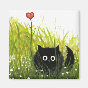 Fuzzy Black Cat One Love Bihrle Magnet