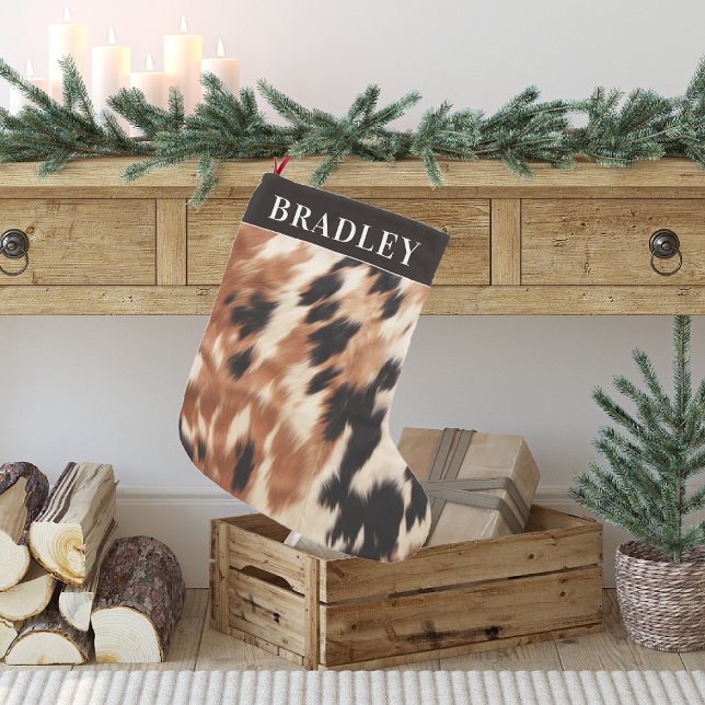 Fuzzy Cowhide Pattern | Monogram Small Christmas Stocking (Creator Uploaded)