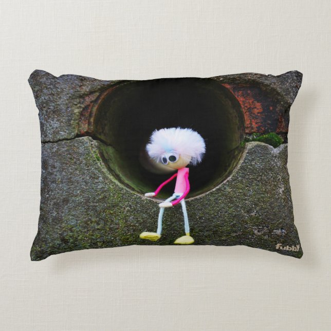 Fuzzy creature that is stuck in a wall. decorative cushion (Front)