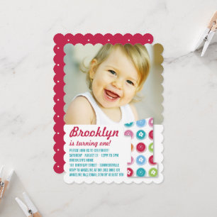 Fuzzy Daisies Colour Dots 1st Birthday Party Photo Invitation