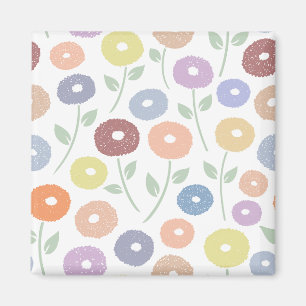 Fuzzy Flower Lg Pattern Pastels on White Magnet