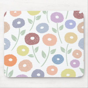 Fuzzy Flower Lg Pattern Pastels on White Mouse Pad