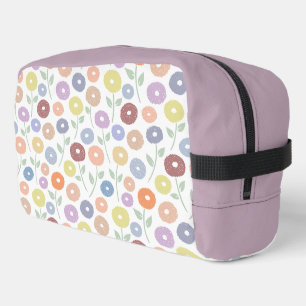 Fuzzy Flower Pattern Pastels on White Dopp Kit