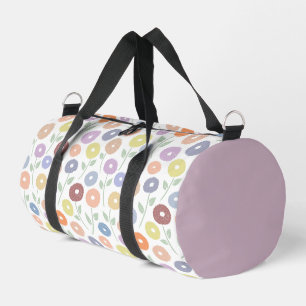 Fuzzy Flower Pattern Pastels on White Duffle Bag