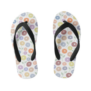 Fuzzy Flower Pattern Pastels on White Kid's Jandals
