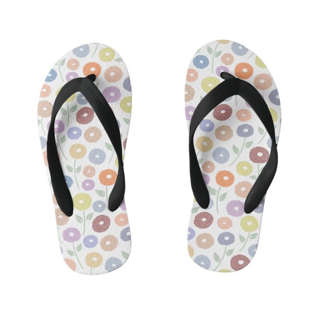 Fuzzy Flower Pattern Pastels on White Kid's Jandals (Footbed)