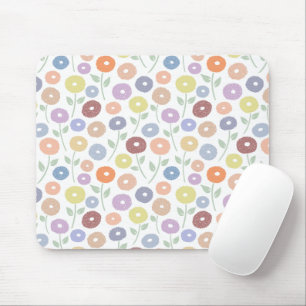 Fuzzy Flower Pattern Pastels on White Mouse Pad