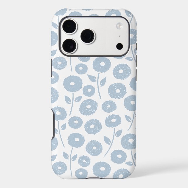 Fuzzy Flower Rpt Pattern Blue on White (Back)