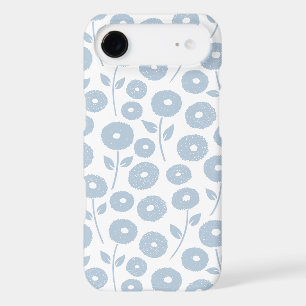 Fuzzy Flower Rpt Pattern Blue on White