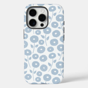 Fuzzy Flower Rpt Pattern Blue on White iPhone 16 Pro Case