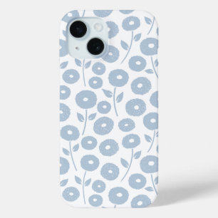 Fuzzy Flower Rpt Pattern Blue on White iPhone 15 Case
