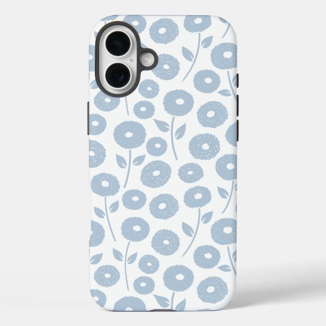 Fuzzy Flower Rpt Pattern Blue on White Case-Mate iPhone Case (Back)