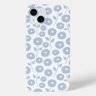 Fuzzy Flower Rpt Pattern Blue on White iPhone 15 Mini Case