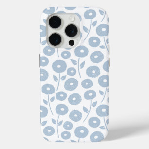 Fuzzy Flower Rpt Pattern Blue on White iPhone 15 Pro Case