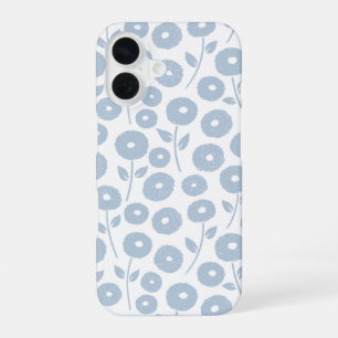 Fuzzy Flower Rpt Pattern Blue on White iPhone 16 Case
