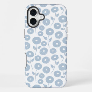 Fuzzy Flower Rpt Pattern Blue on White iPhone 16 Plus Case