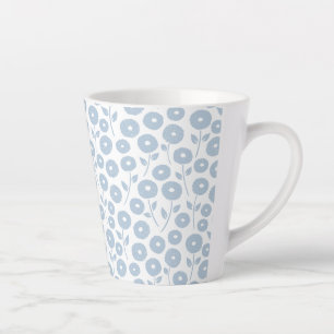 Fuzzy Flower Rpt Pattern Blue on White Latte Mug