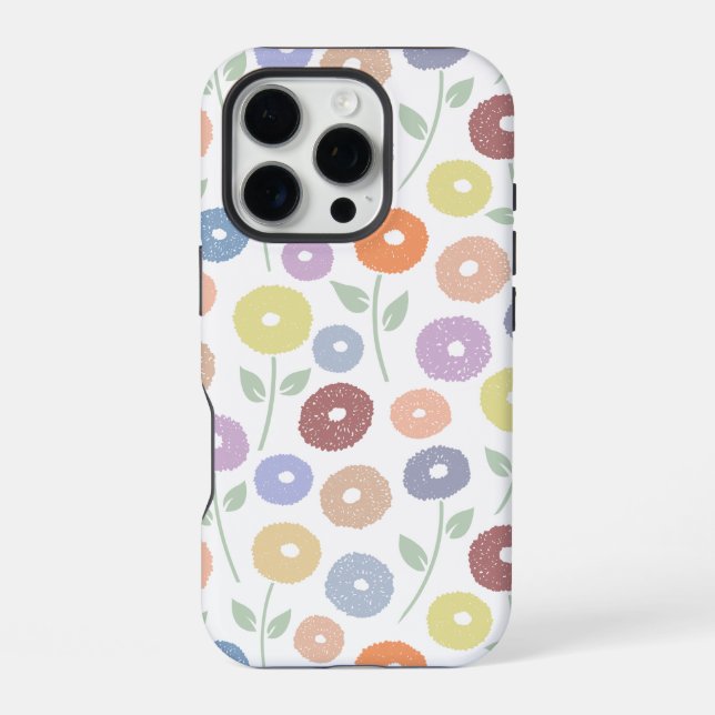 Fuzzy Flower Rpt Pattern Pastels on White iPhone Case (Back)