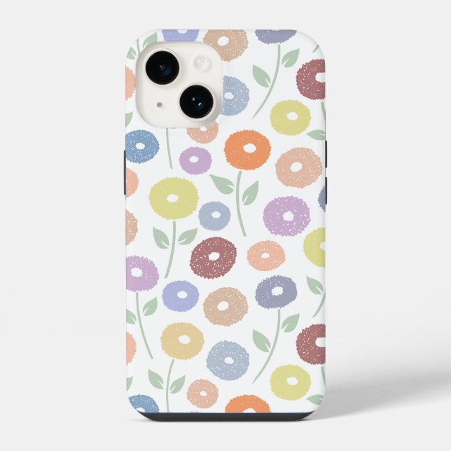 Fuzzy Flower Rpt Pattern Pastels on White iPhone Case (Back)