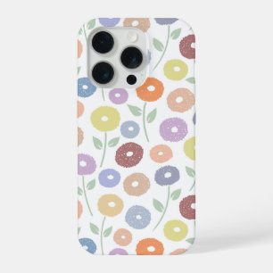 Fuzzy Flower Rpt Pattern Pastels on White iPhone 15 Pro Case