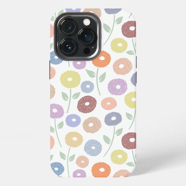 Fuzzy Flower Rpt Pattern Pastels on White iPhone Case (Back)