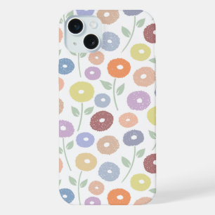 Fuzzy Flower Rpt Pattern Pastels on White iPhone 15 Plus Case